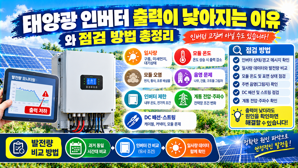태양광 인버터 출력이 낮아지는 이유와 점검방법